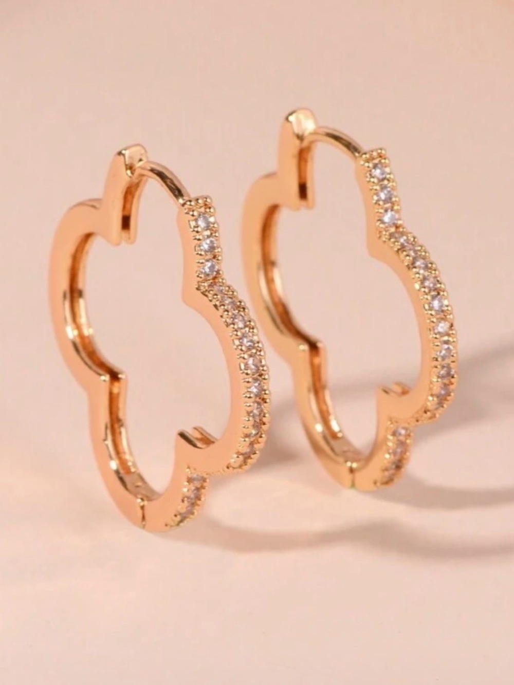 NWOT Rose Gold Clover-Shaped Hoop Earrings with Crystal Accents